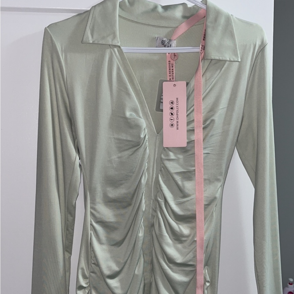 Oh Polly Sage Green Long Sleeve Dress